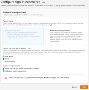 cognito-create-pool-sign-in-experience